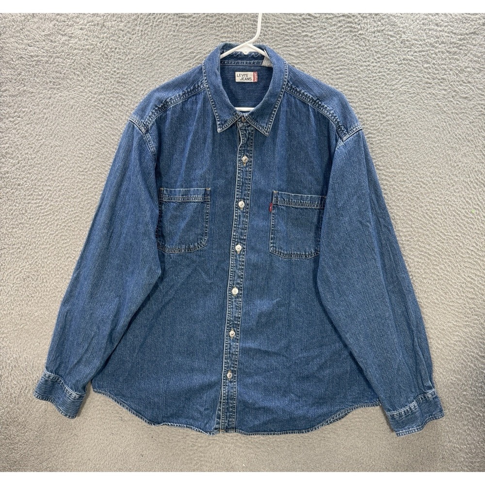 Vintage Levis Shirt Adult XL Blue Denim Workwear Grunge Chore Barn Y2K Mens